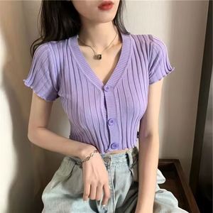 I-0373 Wholesale Summer Women'S Crop <b>Tops</b> Square Collar Cheap <b>Short</b> <b>Sleeve</b> <b>Knit</b> T-Shirt Women Sexy Shirt <b>Tops</b> Sweater - Product Image 6