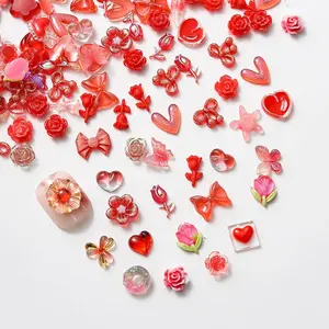 3D 50pcs/bag random style mixed resin nail charms bow flower manicure accessories decorations nail suppliers for salon