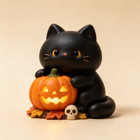 Figurine de chat noir en polyrésine, lumineuse, de style dessin animé, avec citrouille, faite à la main et peinte à la main, décoration de table pour Halloween