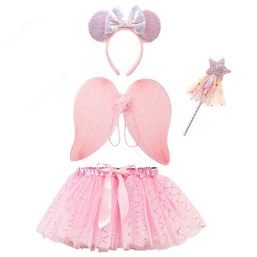 Princess Butterfly Fairy Wing Dress Up Wing Butterfly Costume Wing Set with Fairy Wands Headband for Girls Halloween Tutu Dress