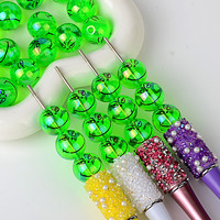 Perles rondes en acrylique Glinchi Expression vert fluorescent de 16 mm avec trou traversant pour bijoux faits main DIY, accessoires en vrac, vente en gros