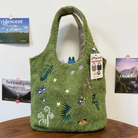 Nouveau sac bandoulière en peluche d'agneau brodé motif chat de dessin animé avec fermeture éclair, mignon sac messager pour téléphone portable