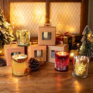 Velas Aromáticas en Frascos de Vidrio Navideños con Patrón de Copos de Nieve Dorados, Cera de Soja para Cena Navideña, Chimenea, Decoración de Regalo de Navidad - Product Image 2