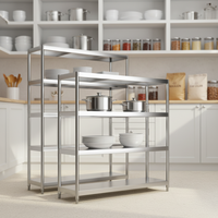 Étagère robuste en acier inoxydable épaissi à 4 niveaux, rayonnage de stockage commercial pour cantine, salle à manger et cuisine
