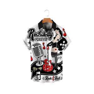 Camisetas de <span class=keywords><strong>estilo</strong></span> <span class=keywords><strong>Rockabilly</strong></span> para hombre: camisetas de manga corta de gran tamaño a la moda con estampado de balancín, diseño de solapa de un solo pecho - Product Image 2