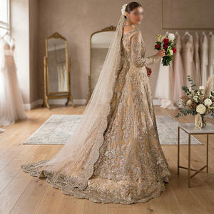 Vestido de Novia de Chifón Hecho a Mano de Alta Calidad con Diseño Floral de Tallas Grandes, Tendencia 2025, para Bodas Indias y Pakistaníes - Product Image 3
