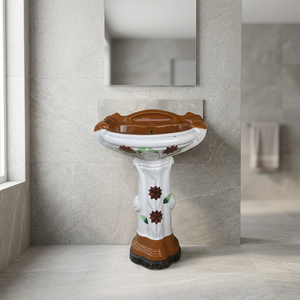 Lavabo de Pedestal Cuadrado de Cerámica con Aspecto de Madera Moderno y Lujoso, Lavabo Decorativo para Baño, Artículos Sanitarios - Product Image 3