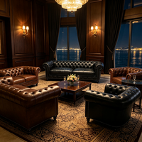 Ensemble de canapés Chesterfield rétro britanniques, meubles en cuir véritable antique pour hôtel, villa, bar à cigares, salon, canapé