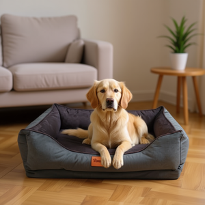 Set Letto per Cani Impermeabile Anti-Sporco con Fondo in Spugna, Grigio Scuro e Marrone, Tre Pezzi in Tessuto, Camoscio e Cotone - Product Image 3