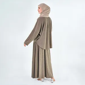 Khaki Anarkali Dress Breathable Knitting Fabric New Blue Shalwar Kameez Casual Muslim Set for Winter for <strong>Maternity</strong> Maxi Dresses - Product Image 2