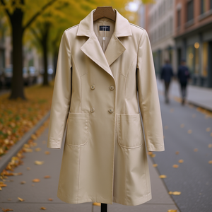 Manteau trench pour femme HDJ, long, double boutonnage, coupe-vent, couleur unie, vêtement d'extérieur décontracté, automne, polyester, manches longues - Product Image 2
