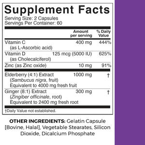 סמבוקוס אלדרברי תמיכה חיסונית עם ויטמין c ואבץ למבוגרים נטורלי קפסולה - Product Image 2