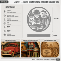 Route 66 Americana Decor Classic Pickup Truck Box |   Art mural 3D découpé au laser en contreplaqué de peuplier |   Cadeau de bureau : Rétro Road Trip