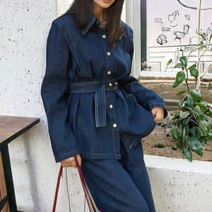 ชุดกางเกงยีนส์ทรงหลวมมีสไตล์สำหรับผู้หญิงชุดเสื้อผ้ายีนส์สองชิ้นสำหรับตกแต่งกระดุมสำหรับฤดูใบไม้ผลิ/ฤดูร้อน - Product Image 3