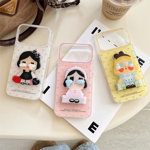 Coque de téléphone portable avec support miroir rabattable et motif Powerpuff Girls pour iPhone 17 Air 16 15 Pro Max, avec support Crybaby et dos mignon et amoureux - Product Image 1