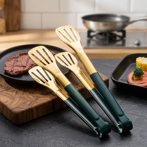 Ensemble de pinces à nourriture en acier inoxydable 304, pinces de service polies miroir de 9/12/14 pouces avec poignée colorée pour barbecue, cuisine et buffet d'hôtel - Product Image 3