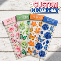 Feuille d'autocollants personnalisés Quatre Saisons, motif floral aquarelle rose papillon, avec dorure à chaud, pour journalisation et scrapbooking