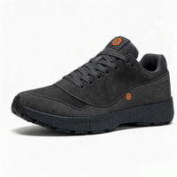 Baskets de trail en daim gris foncé tonal avec maille, semelle extérieure nid d'abeille personnalisée OEM, badge orange, à lacets, chaussures de sport décontractées d'extérieur