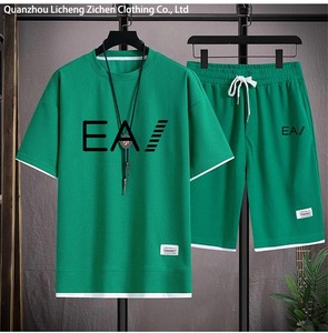 Ensemble deux pièces décontracté pour homme, mode estivale, short en maille respirant avec lettres imprimées, manches courtes amples - Product Image 5