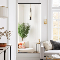 Miroir pleine longueur rectangulaire en alliage d'aluminium avec cadre LED, sur pied ou mural, pour la maison, la salle de sport, le salon