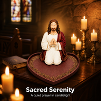 Statuette de Christ en résine peinte à la main, pose de prière, base en forme de cœur, détails de l'épine, décoration d'autel chrétien pour la maison