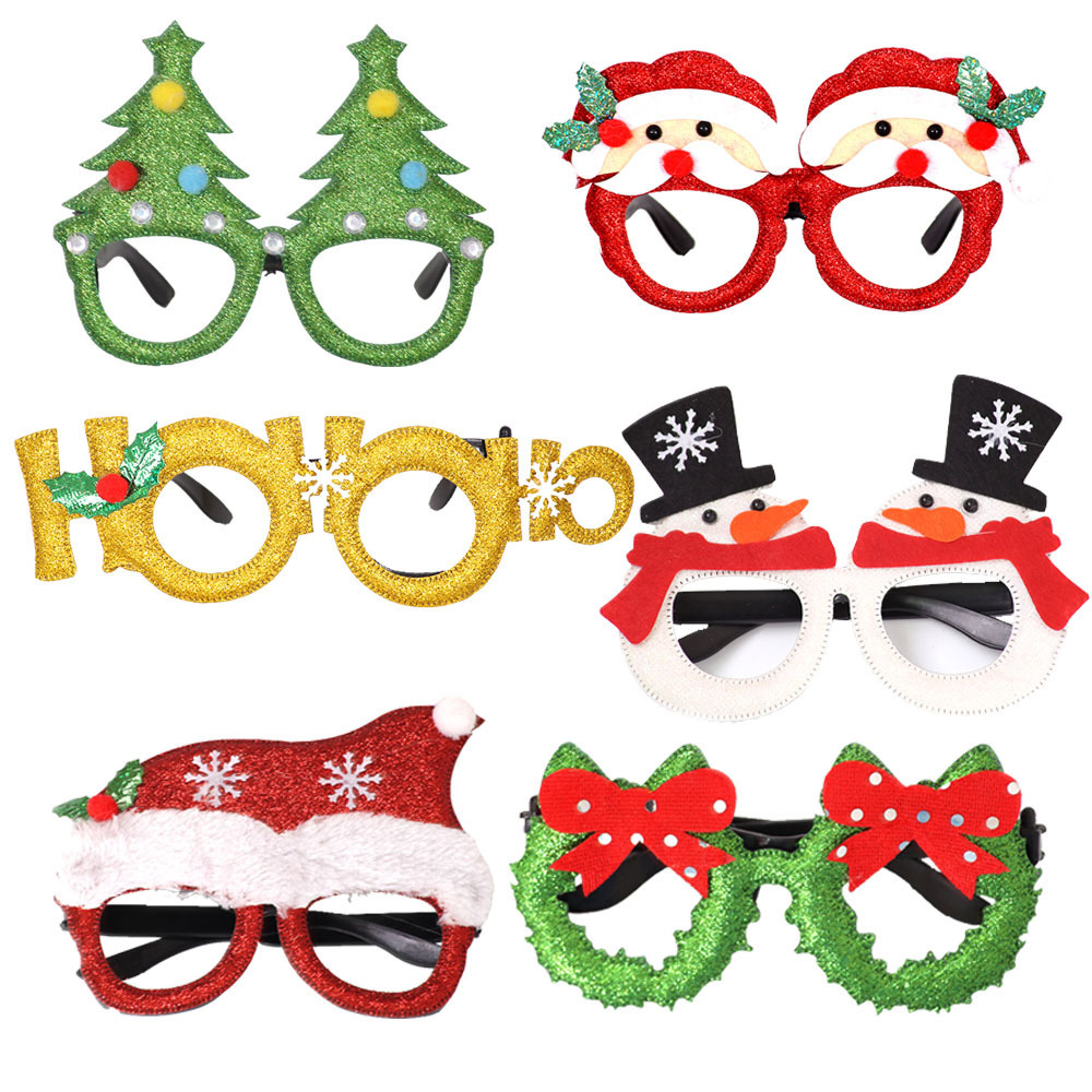 2023 Cheap gifts Christmas decoration supplies glitter plastic tree Christmas eyeglasses photo booth props for kids adults