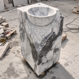 Vasque autoportante en marbre blanc Arabescato, lavabo sur piétement en marbre massif naturel pour salle de bain de luxe - Product Image 4