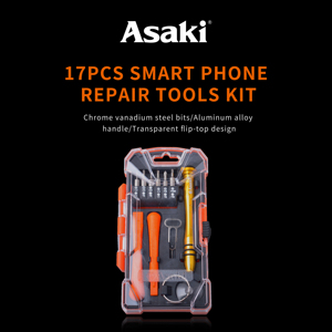 Kit di Riparazione per Telefoni Cellulari Asaki <span class=keywords><strong>Tools</strong></span> 17 Pezzi in Metallo con Custodia Rigida - Product Image 1