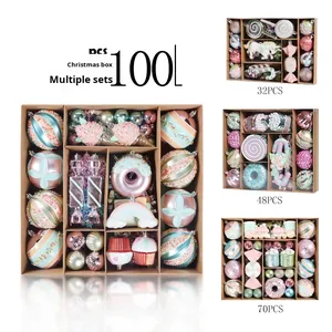 <b>Macaron</b> Christmas Large Size Colorful Multi-size 100 Hanging Ornaments 70 Festival Electroplated Painted Plastic Christmas Tree - Product Image 1