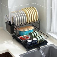 Support de rangement de cuisine en métal à double niveau multifonctionnel pour vaisselle et bols, idéal pour égouttoir d'évier et usage domestique - Vente en gros