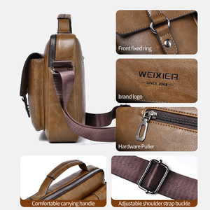 WEIXIER Custom Logo High Quality Men's Fashionable Business Office PU <strong>Leather</strong> <strong>Briefcase</strong> Messenger Laptop Crossbody Shoulder Bag - Product Image 5