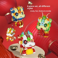 En gros Blocs de construction Thème Danse du lion du Nouvel An et du Festival du Printemps, style National Tide, compatibles avec les jouets de construction en plastique ABS