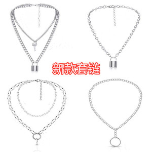 สร้อยคอแบบหลายชั้นสไตล์ยุโรป โลหะผสมสังกะสี สำหรับผู้หญิง งานปาร์ตี้ ดีไซน์เรขาคณิต สีเงิน สีทอง - Product Image 1