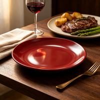 Vaisselle en porcelaine émaillée rouge de qualité supérieure, personnalisable, résistante au lave-vaisselle, durable pour l'hôtellerie, la restauration à domicile et l'usage domestique.