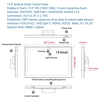 Panneau tactile mural intelligent pour maison connectée 10,1/15,6 pouces RK3576 Android 14 4+64G, alimentation PoE, compatible WiFi et BT, MQTT, Google Play Store