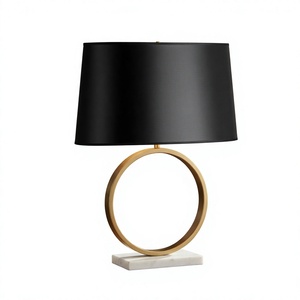 Modern Brass Table Lamp Beige Linen <b>Drum</b> <b>Shade</b> Gold Ring Base Marble Stand E27 LED 3500K Warm White AC 110V Switch Control - Product Image 1