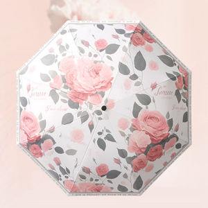 Coupe-vent Uv soleil/pluie été jeune femme 3 fois parapluie Parasol fleur parapluie avec manche en bois - Product Image 6