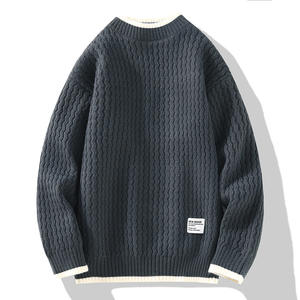 <span class=keywords><strong>Pull</strong></span> à col roulé à col roulé ample et à <span class=keywords><strong>la</strong></span> <span class=keywords><strong>mode</strong></span> pour hommes, tricoté avec une décoration à motifs et un logo sur le devant pour l'hiver - Product Image 3