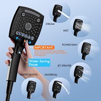 Système de douche mural moderne de luxe noir mat en laiton et acier inoxydable avec cartouche céramique, jet de pluie et douchette à main carrée 1