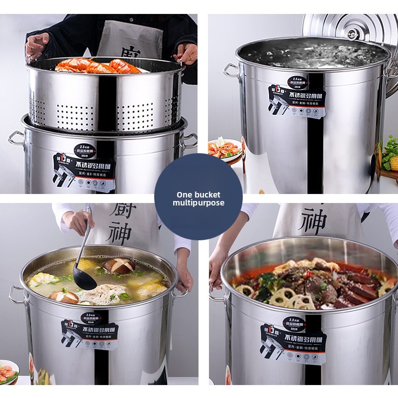 Commercial Hotel Use 201 Stainless Steel Soup Stock Pot Bucket Large Capacity Thickened Canteen Lid Modern Multi-Purpose Drip · image 3