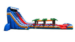 Toboggan aquatique gonflable ML Outdoor Tropical Inferno avec design <span class=keywords><strong>palmier</strong></span>, en PVC bleu marbré, capacité 8 personnes et piscine - Product Image 2