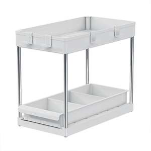 2- Tier Carbon Steel Spice Kitchen Rack Pull Out Sliding Shelf Under Sink Organizer for Kitchen Cabinet Storage Drawer