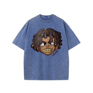 Camiseta de calle de algodón puro 100% lavada con ácido Retro para hombre, camiseta de manga corta de gran tamaño de Hip Hop, camiseta de secado rápido directa de fábrica - Product Image 6