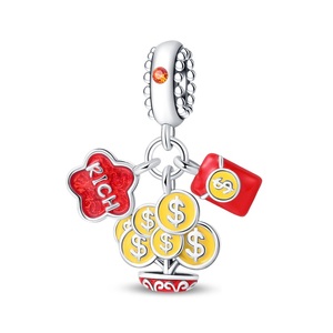 Pendentif <span class=keywords><strong>porte</strong></span>-<span class=keywords><strong>bonheur</strong></span> style danse du lion chinois avec zircon plaqué argent, forme cœur taillé en rose, unisexe, pour usage quotidien - Product Image 5