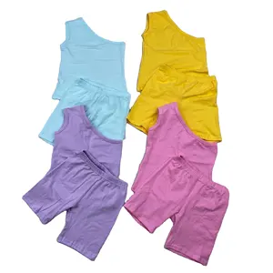 2022夏季儿童女婴服装套装单肩上衣衬衫婴儿自行车短裤2pcs套装儿童精品服装