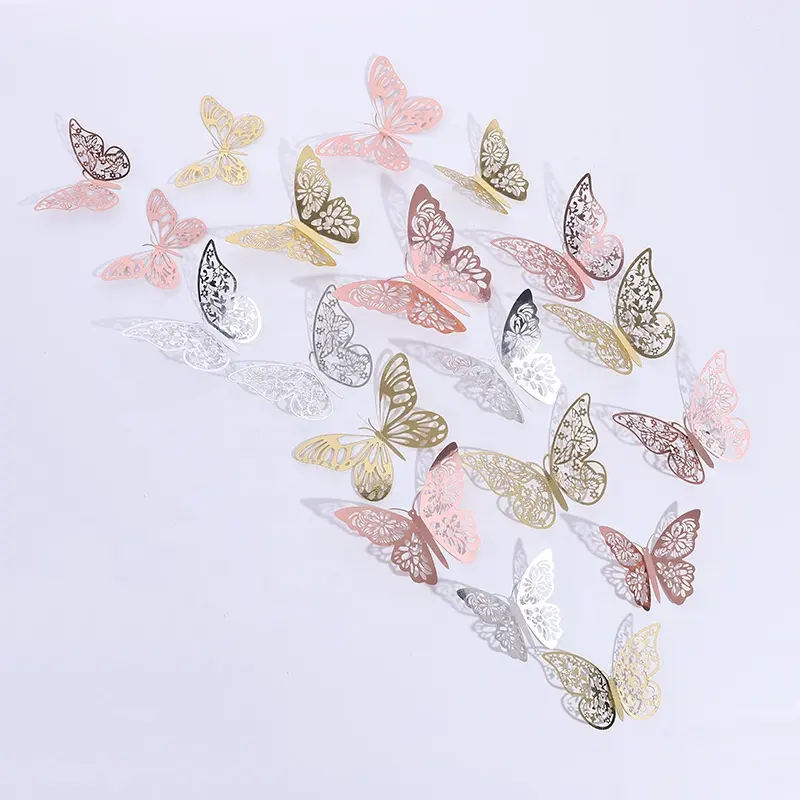 Kelebek duvar dekorasyon çıkartmaları 3 boyutları için 3D kelebek doğum günü partisi süslemeleri altın kelebekler duvar odası dekorasyon