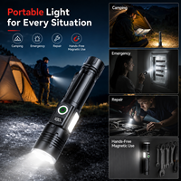 Lampe torche tactique LED rechargeable 30W en alliage d'aluminium, étanche IP65, zoomable, avec lumière latérale COB, affichage numérique de la puissance, magnétique