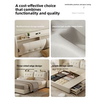 Lit de rangement multifonctionnel moderne en cuir Napa crème et structure en pin, style minimaliste italien, rembourré doux, disponible en 1,8 m double et 1,5 m simple