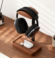 Rak Display Headset Gaming Kayu dan Logam untuk Meja Kerja, Model Kustom Pabrik, Terlaris