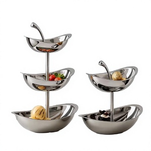 Stainless Steel Tiered Serving Tray Round Dessert Fruit Bowl <b>Stand</b> Modern Minimalist Design Disposable <b>Plate</b> Dish Party - Product Image 2